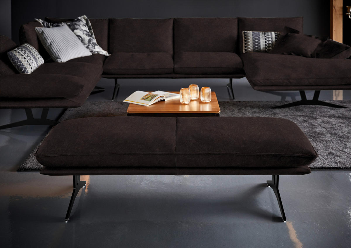 WOHNLANDSCHAFT in Echtleder Dunkelbraun  - Dunkelbraun/Schwarz, Natur, Leder/Metall (217/359/155cm) - Dieter Knoll