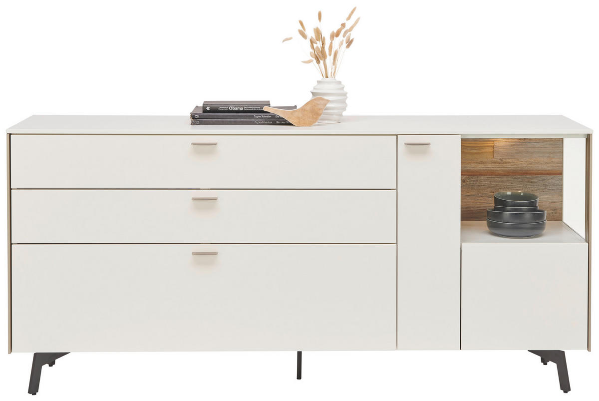 SIDEBOARD  in 182/72/43 cm  - Edelstahlfarben/Alufarben, Design, Glas/Holzwerkstoff (182/72/43cm) - Venjakob