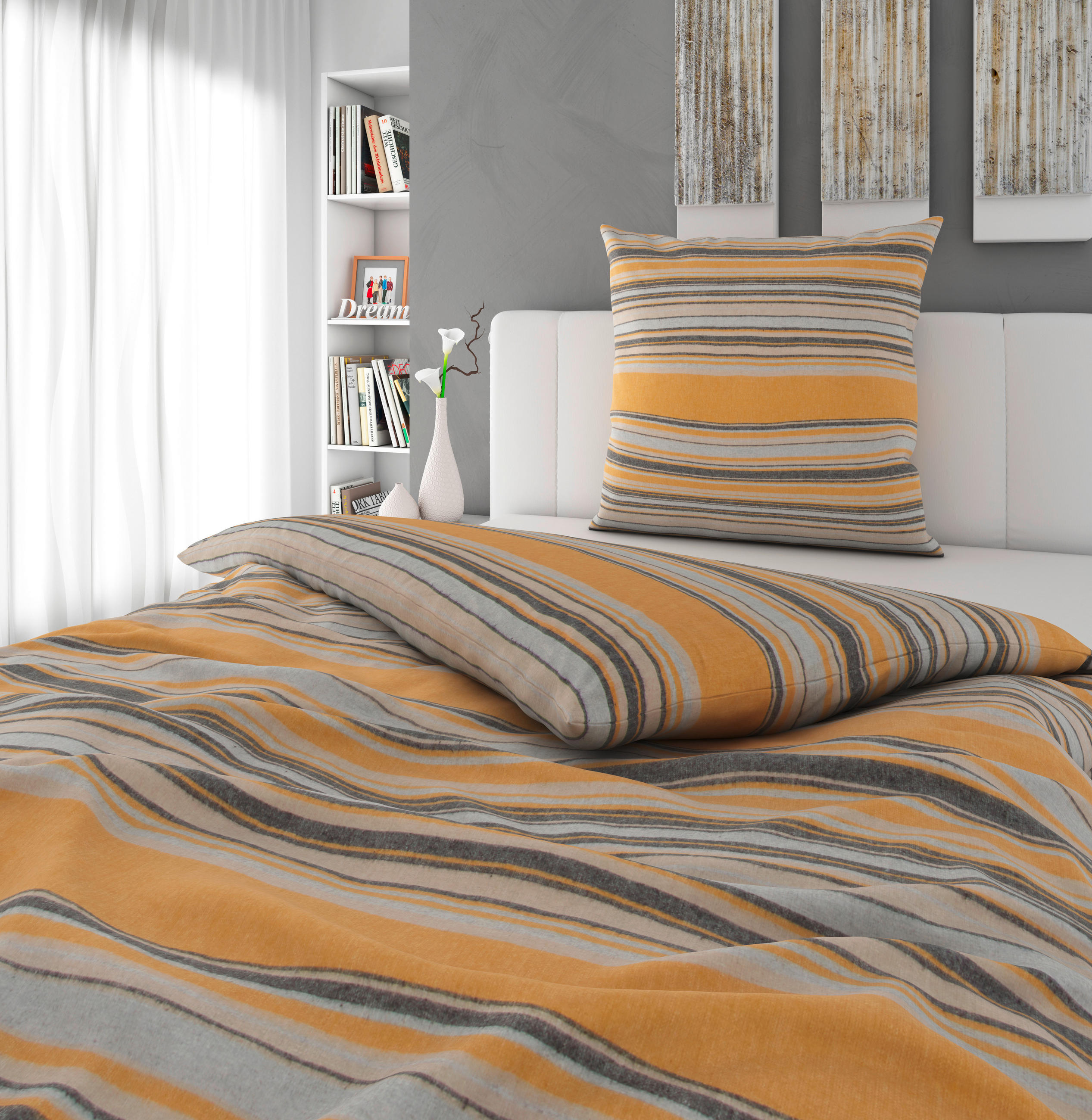 BETTWÄSCHE Flanell 135/200 cm  - Goldfarben, Basics, Textil (135/200cm) - Novel