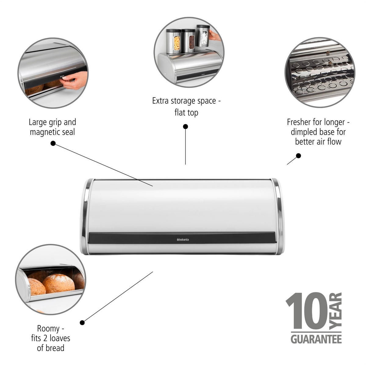 BROTKASTEN 44,5/17,3/26,2 cm  - Weiß, Basics, Metall (44,5/17,3/26,2cm) - Brabantia