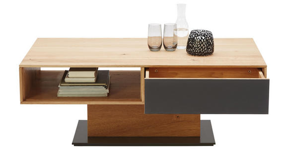 COUCHTISCH in Glas, Holz 115/65/44 cm - Eichefarben/Anthrazit, Design, Glas/Holz (115/65/44cm) - Valnatura