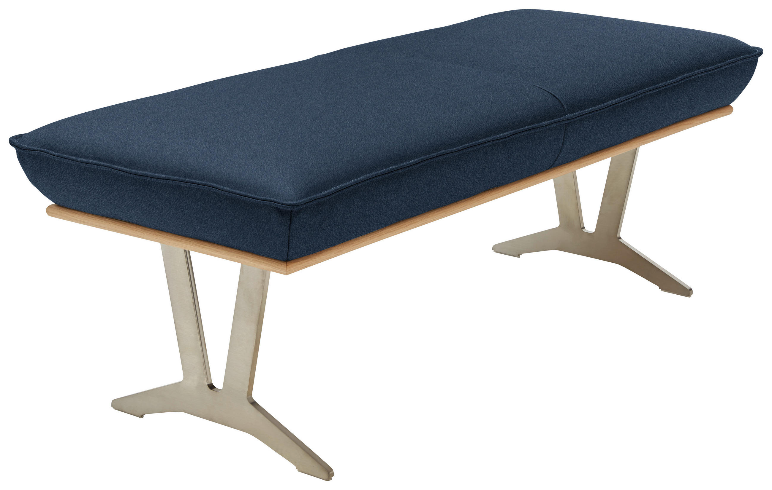 HOCKERBANK 130/49/54 cm  in Dunkelblau  - Edelstahlfarben/Beige, Design, Leder/Holz (130/49/54cm) - Ambiente