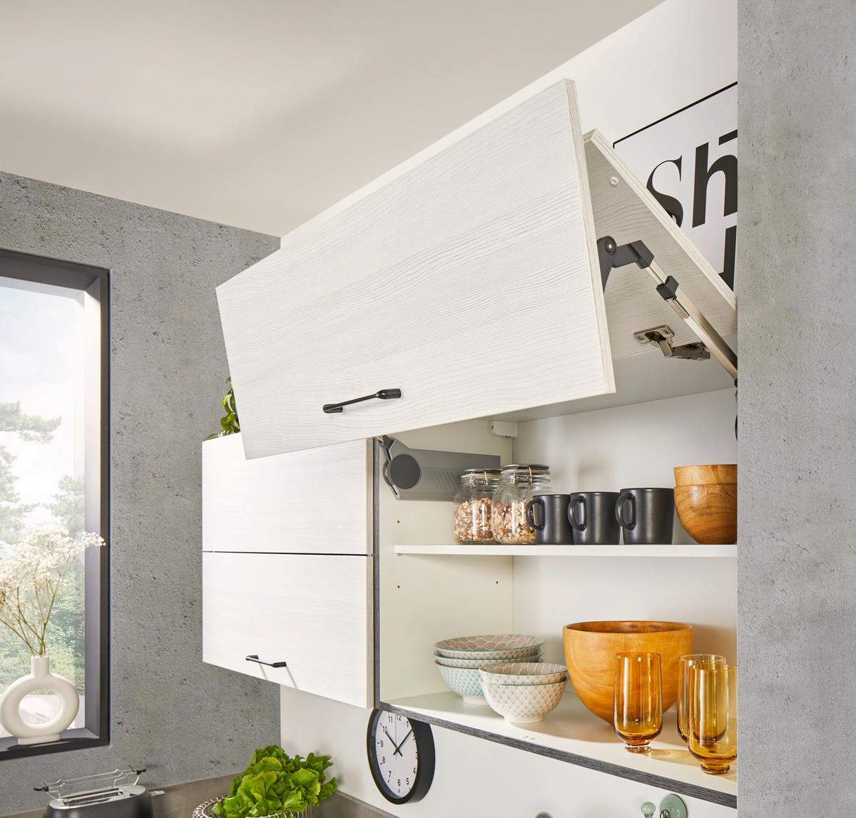 ECKKÜCHE 305/215 cm  in Grau, Weiß, Eichefarben  - Eichefarben/Schwarz, KONVENTIONELL, Holzwerkstoff/Metall (305/215cm) - Welnova