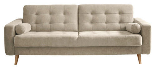 SCHLAFSOFA Velours Sandfarben  - Sandfarben/Eichefarben, MODERN, Holz/Textil (222/86/90cm) - MID.YOU