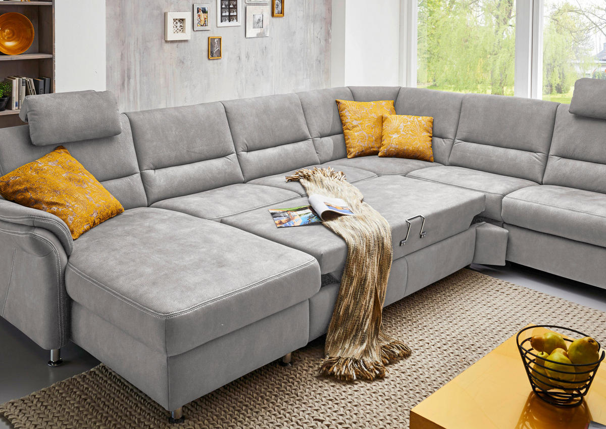 WOHNLANDSCHAFT in Mikrofaser Ecru  - Ecru/Alufarben, Konventionell, Textil/Metall (173/330/262cm) - Beldomo System