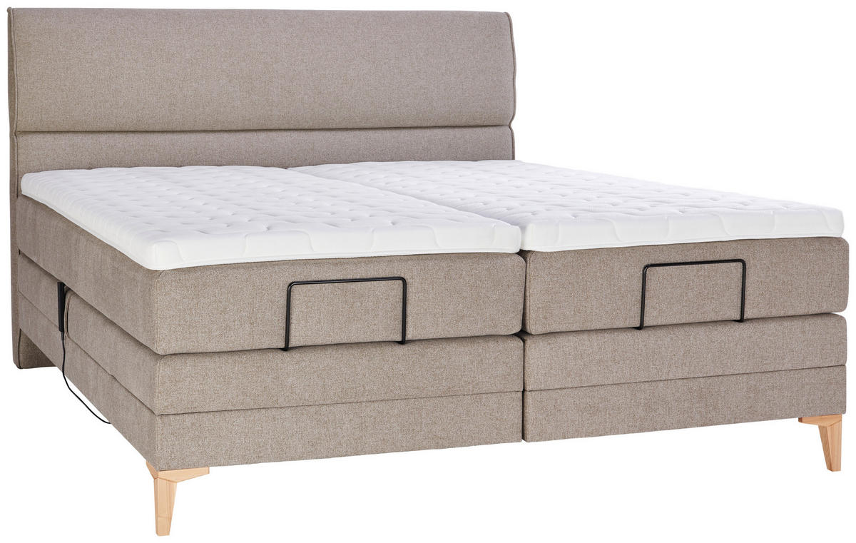 BOXSPRINGBETT 180/200 cm  in Hellbraun  - Chromfarben/Hellbraun, Konventionell, Kunststoff/Textil (180/200cm) - Voleo