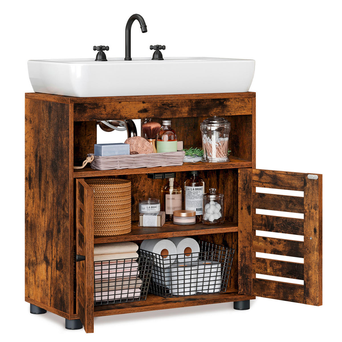 WASCHBECKENUNTERSCHRANK 60/63/30 cm  - Schwarz/Braun, Trend, Holzwerkstoff/Kunststoff (60/63/30cm) - MID.YOU