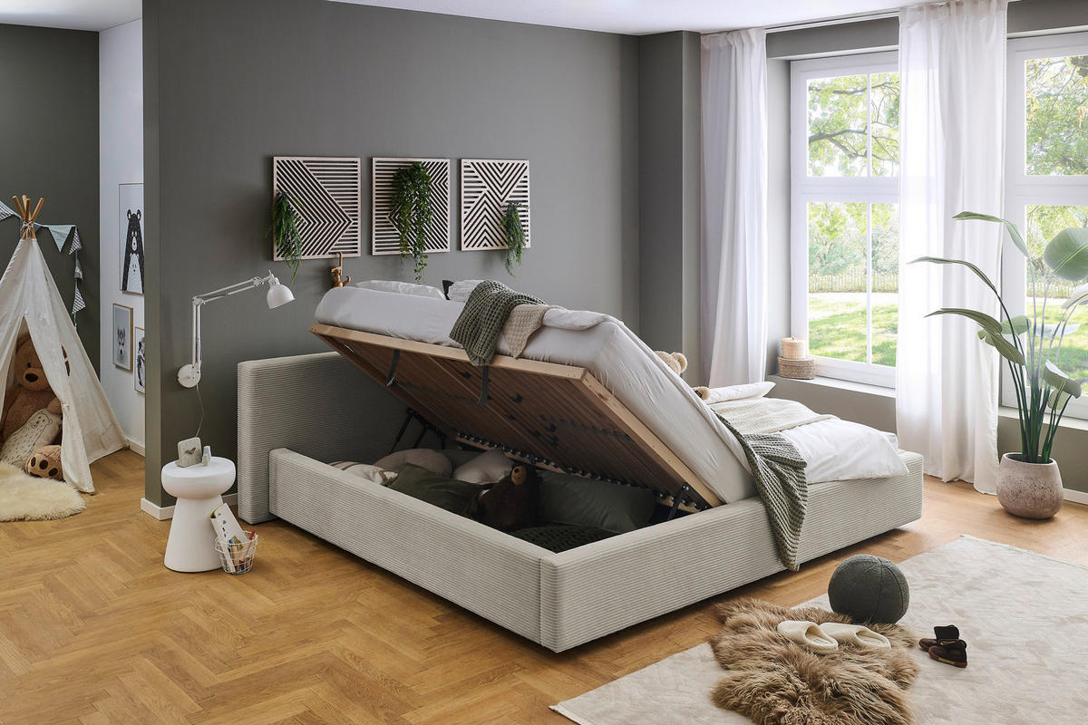 POLSTERBETT 240/200 cm,  in Beige, Lattenrost, Bettkasten,  - Beige, Basics, Holz/Textil (240/200cm) - Boxxx