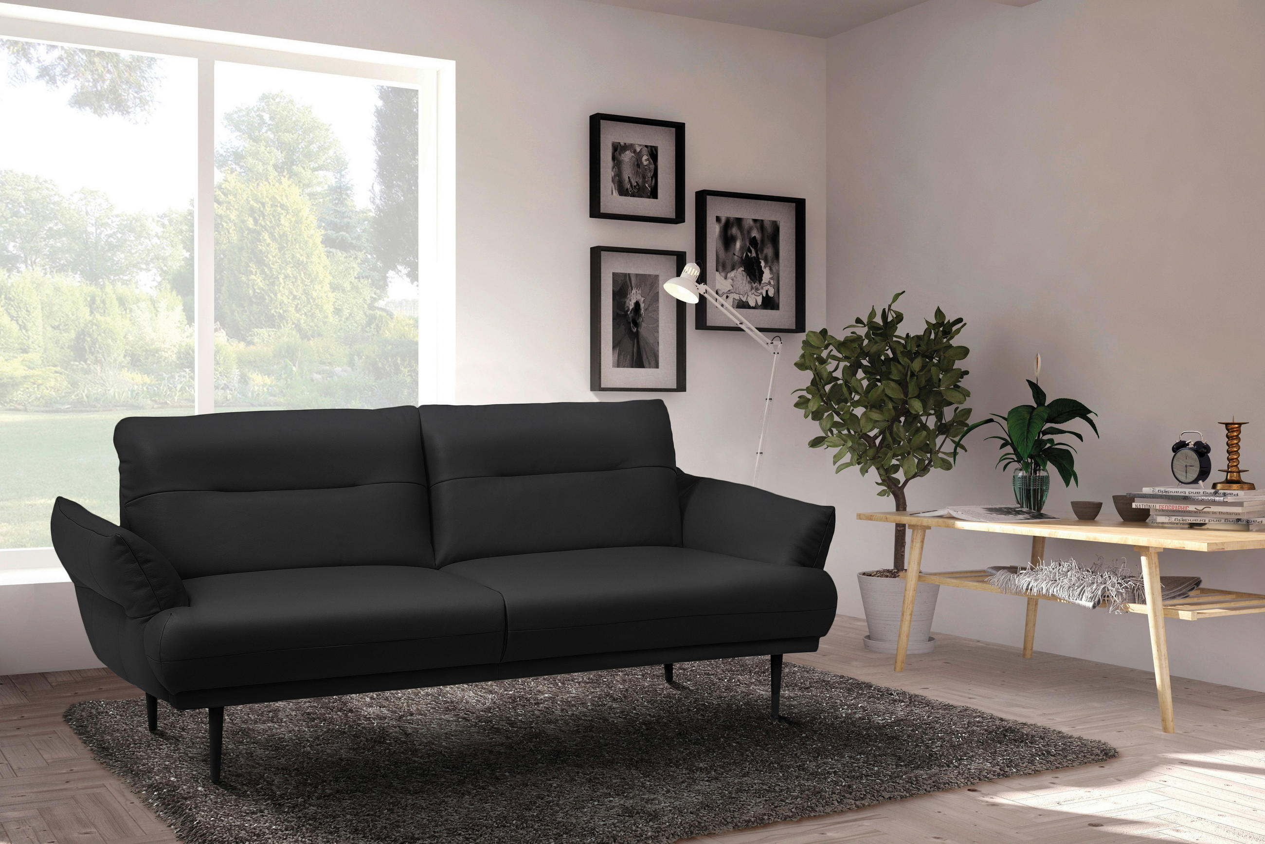 2-SITZER-SOFA in Lederlook Schwarz  - Schwarz, Design, Holz/Textil (183/85/96cm) - Livetastic