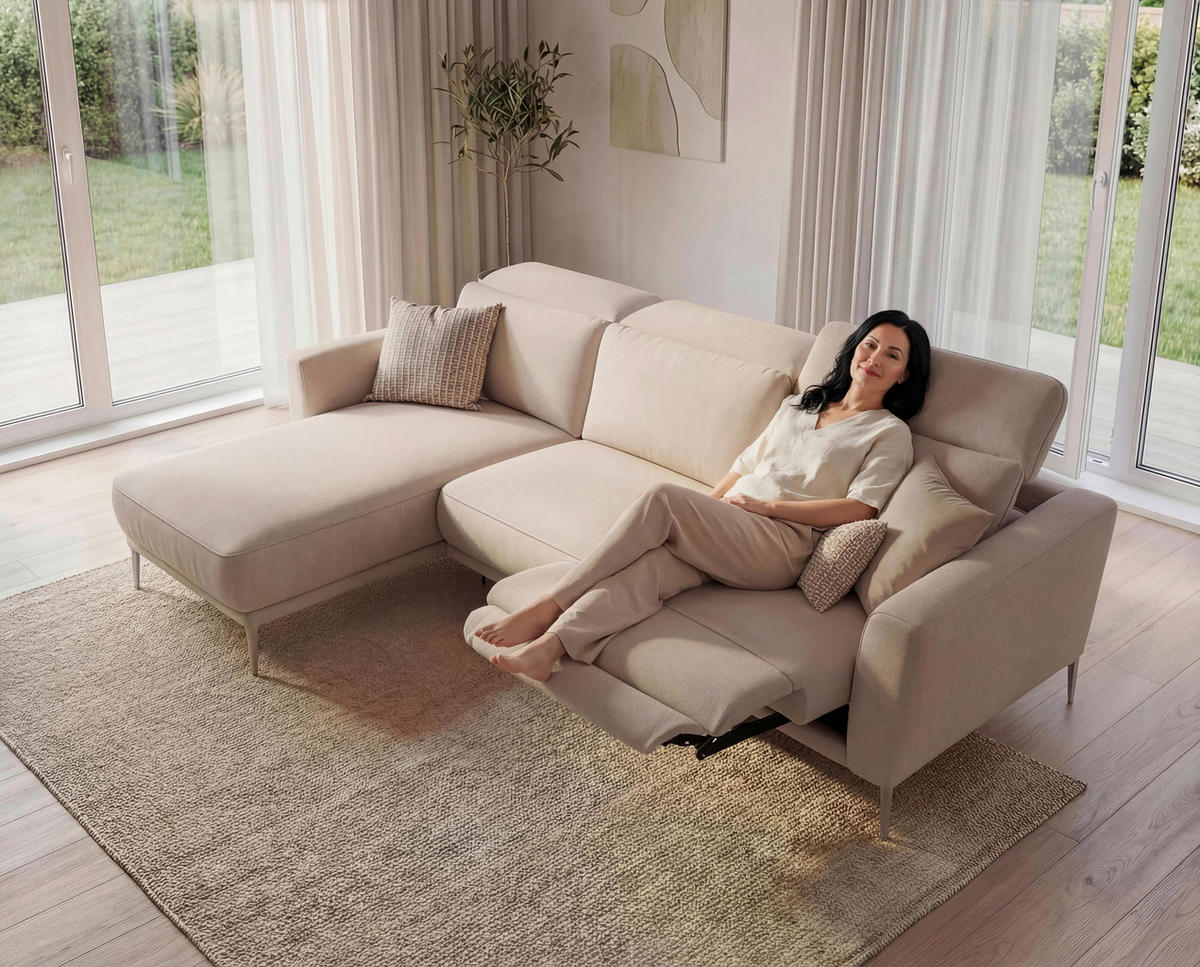 ECKSOFA Creme Flachgewebe  - Beige/Creme, Design, Textil/Metall (177/280cm) - Johann Jakob