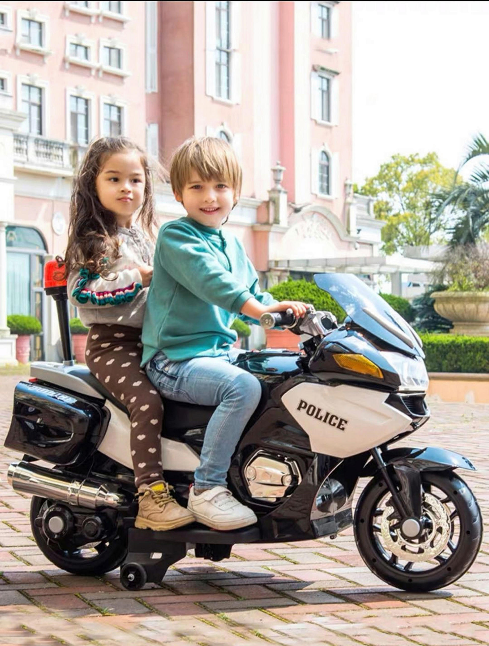 KINDER-MOTORRAD POLIZEI - Schwarz/Weiß, KONVENTIONELL, Kunststoff (125/60/65cm) - Atrigo