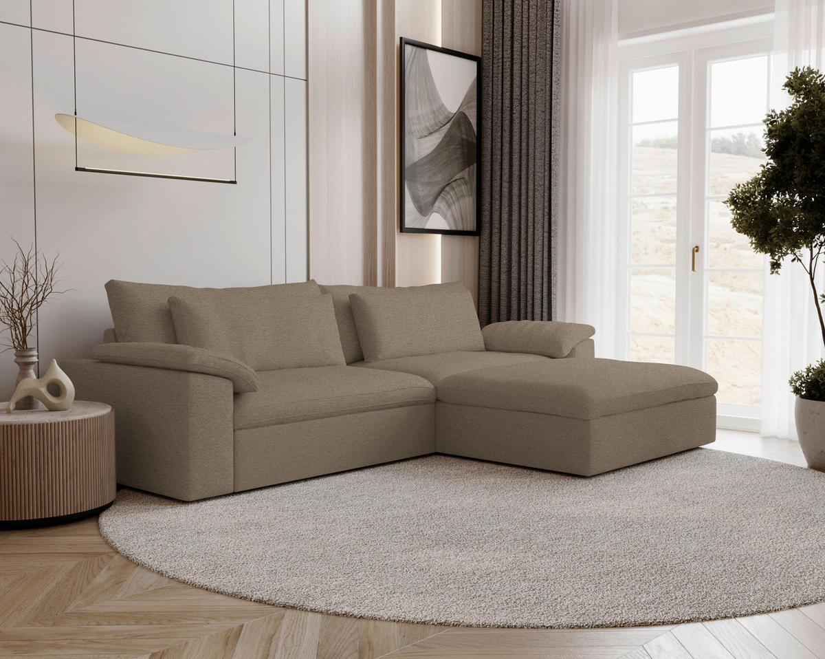 ECKSOFA Flachgewebe Dunkelbraun  - Dunkelbraun/Schwarz, Modern, Kunststoff/Textil (306/198cm) - Carryhome
