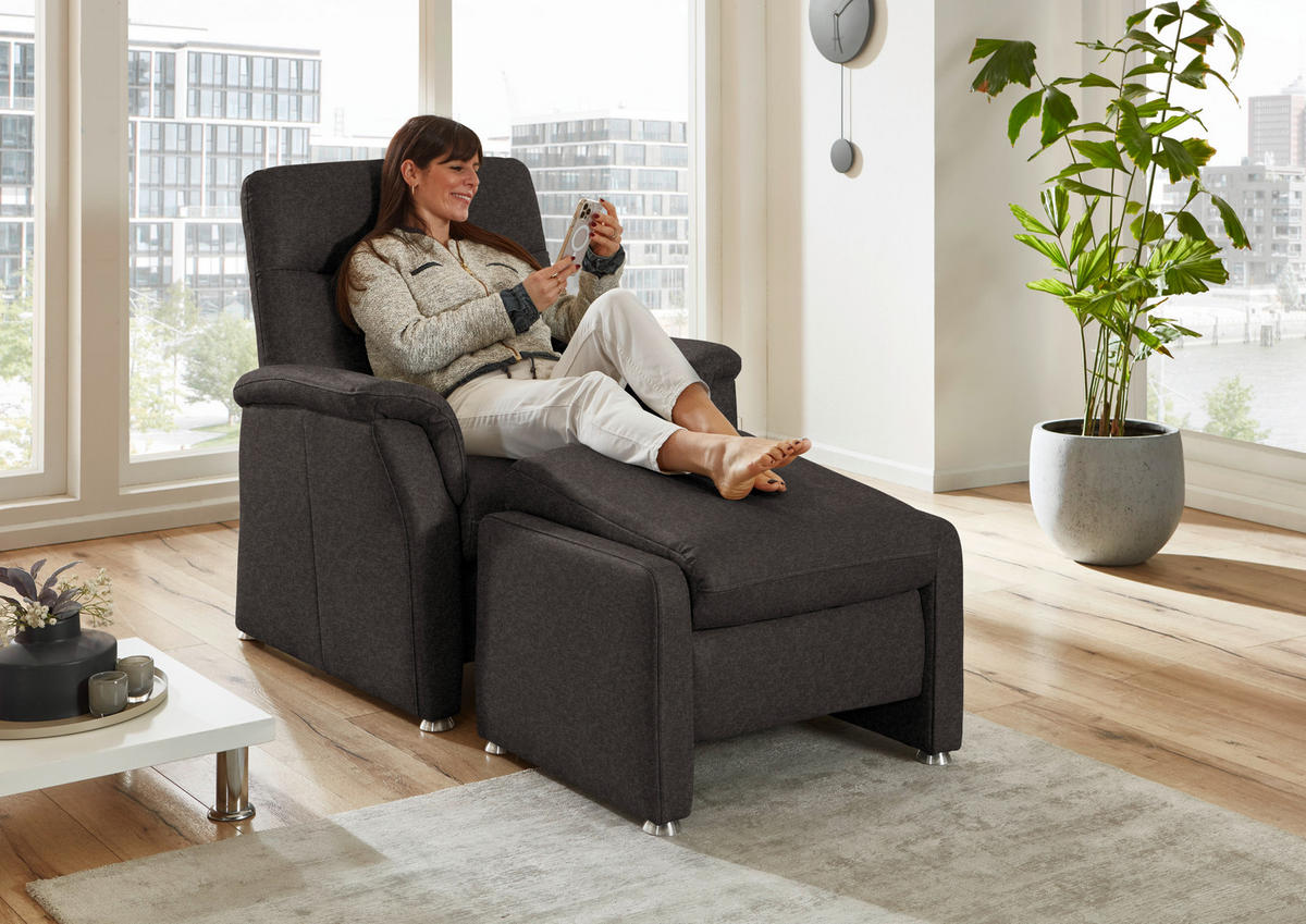 SESSEL Flachgewebe Dunkelbraun  - Dunkelbraun/Alufarben, Konventionell, Textil/Metall (90/100/89cm) - Beldomo Comfort