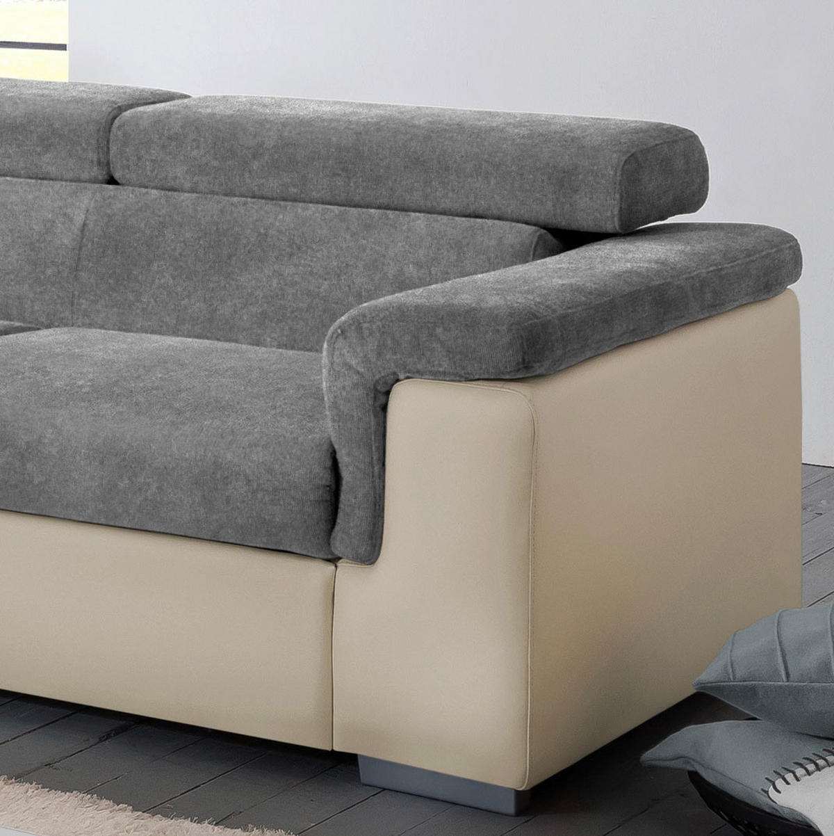 ECKSOFA Anthrazit, Braun Lederlook, Flachgewebe  - Anthrazit/Braun, Basics, Holz/Textil (217/252cm) - MID.YOU