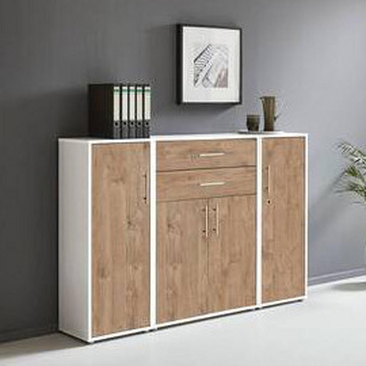 AKTENSCHRANK Weiß, Eichefarben  - Eichefarben/Weiß, MODERN, Holzwerkstoff (172,6/113,6/33cm) - MID.YOU