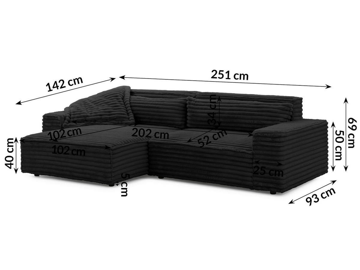 ECKSOFA Curduroy in Cord Anthrazit Rückenkissen  251/142 cm  - Anthrazit/Schwarz, Design, Kunststoff/Textil (251/142cm) - P & B