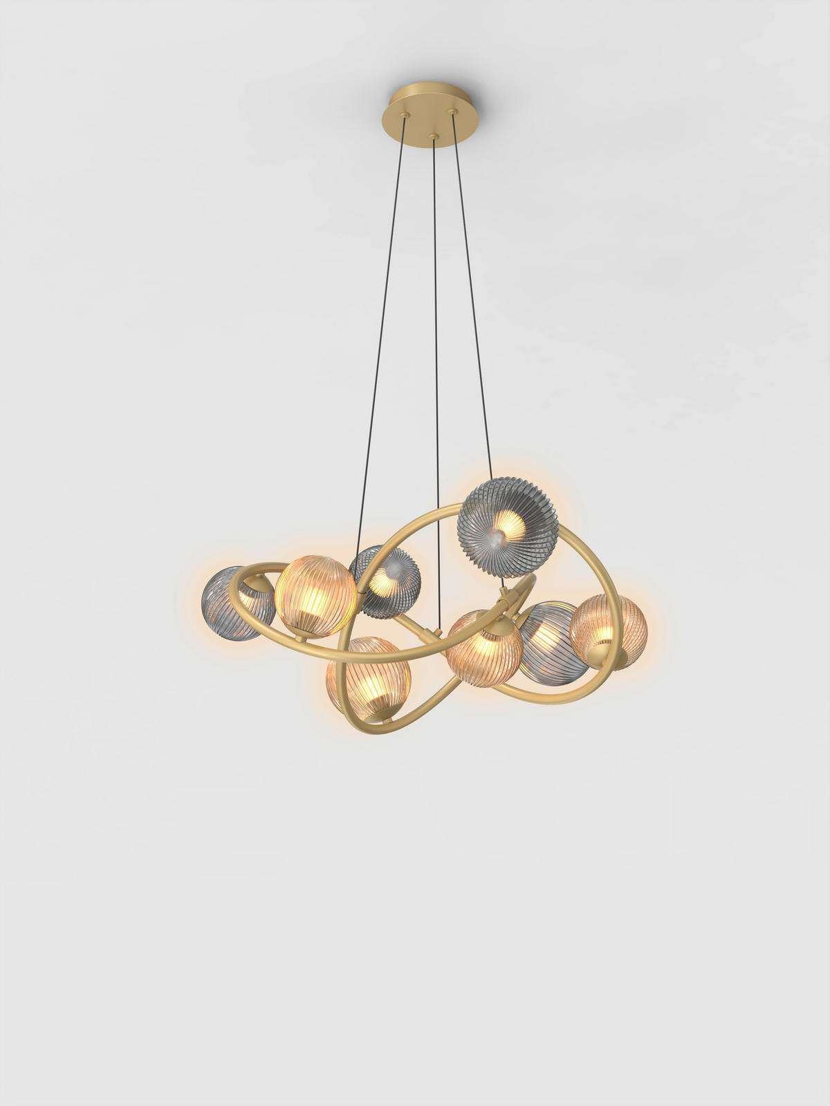 LAMPĂ SUSPENDATĂ CU LED 64/150 cm  - auriu, Konventionell, sticlă/metal (64/150cm)