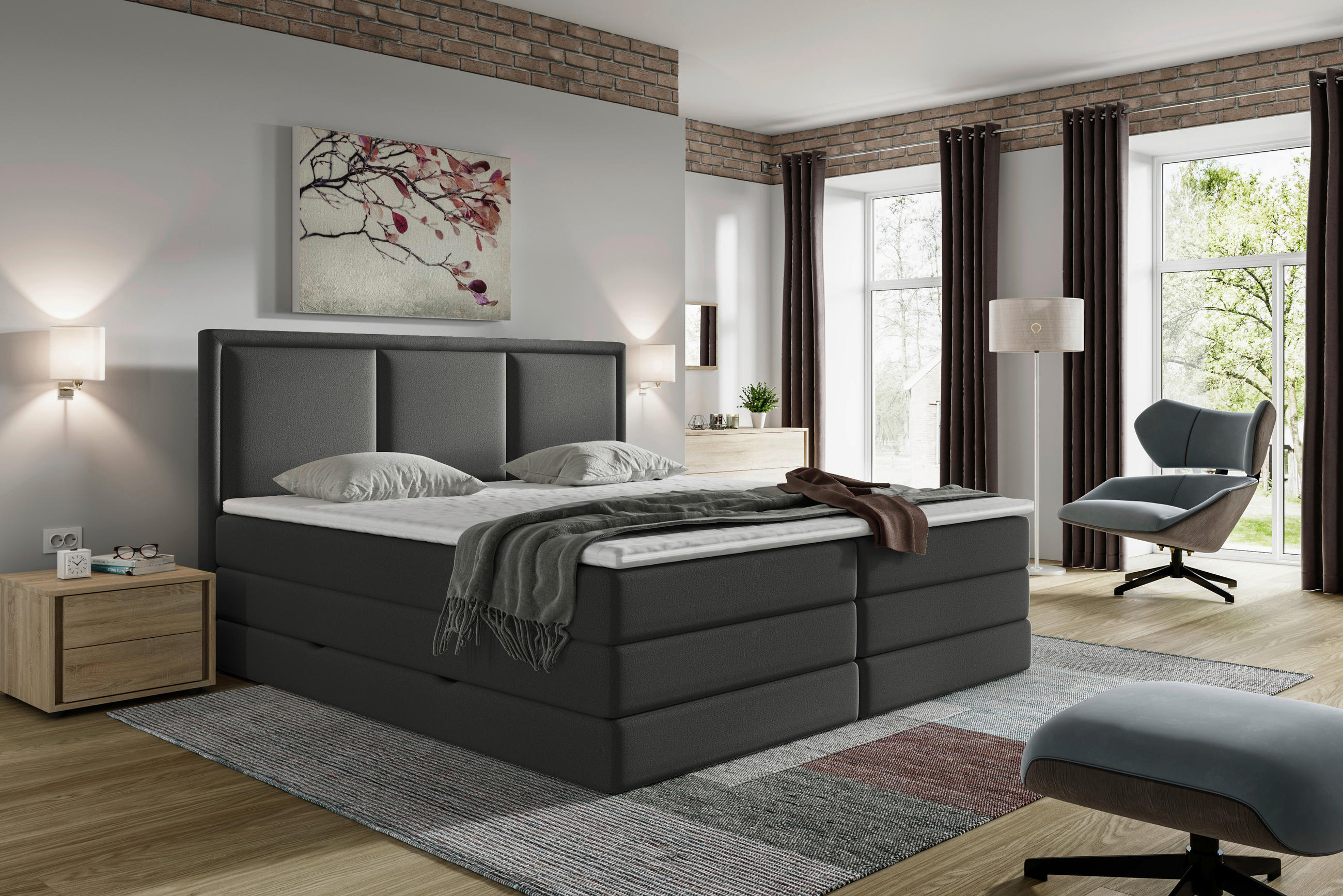 BOXSPRINGBETT 160/200 cm  in Anthrazit  - Anthrazit, Design, Kunststoff/Textil (160/200cm) - MID.YOU
