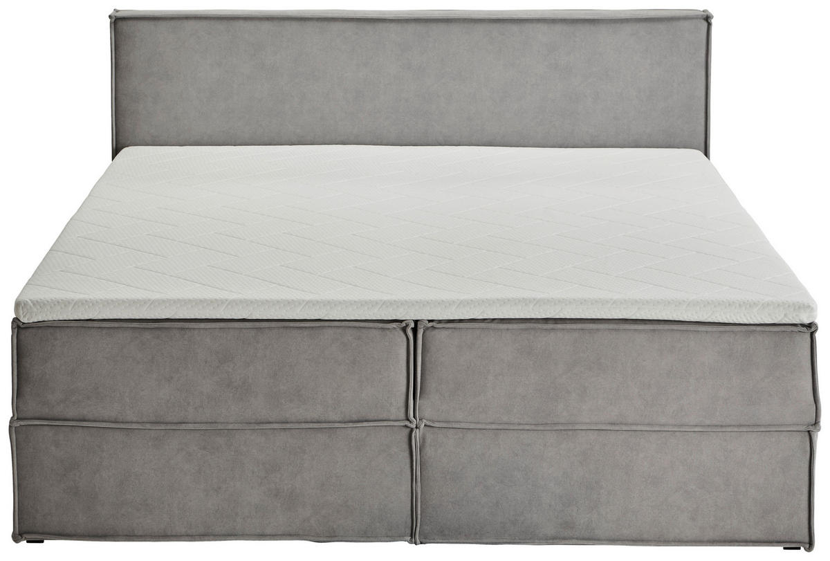 BOXBETT 180/200 cm,  in Hellgrau, Bettkasten, Topper, H3 + H3 = fest  - Hellgrau/Schwarz, Design, Kunststoff/Textil (180/200cm) - Chameo