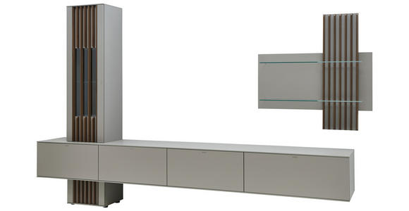 WOHNWAND 330/226/47 cm in Grau, Nussbaumfarben - Nussbaumfarben/Grau, Design, Glas/Holzwerkstoff (330/226/47cm) - Ambiente