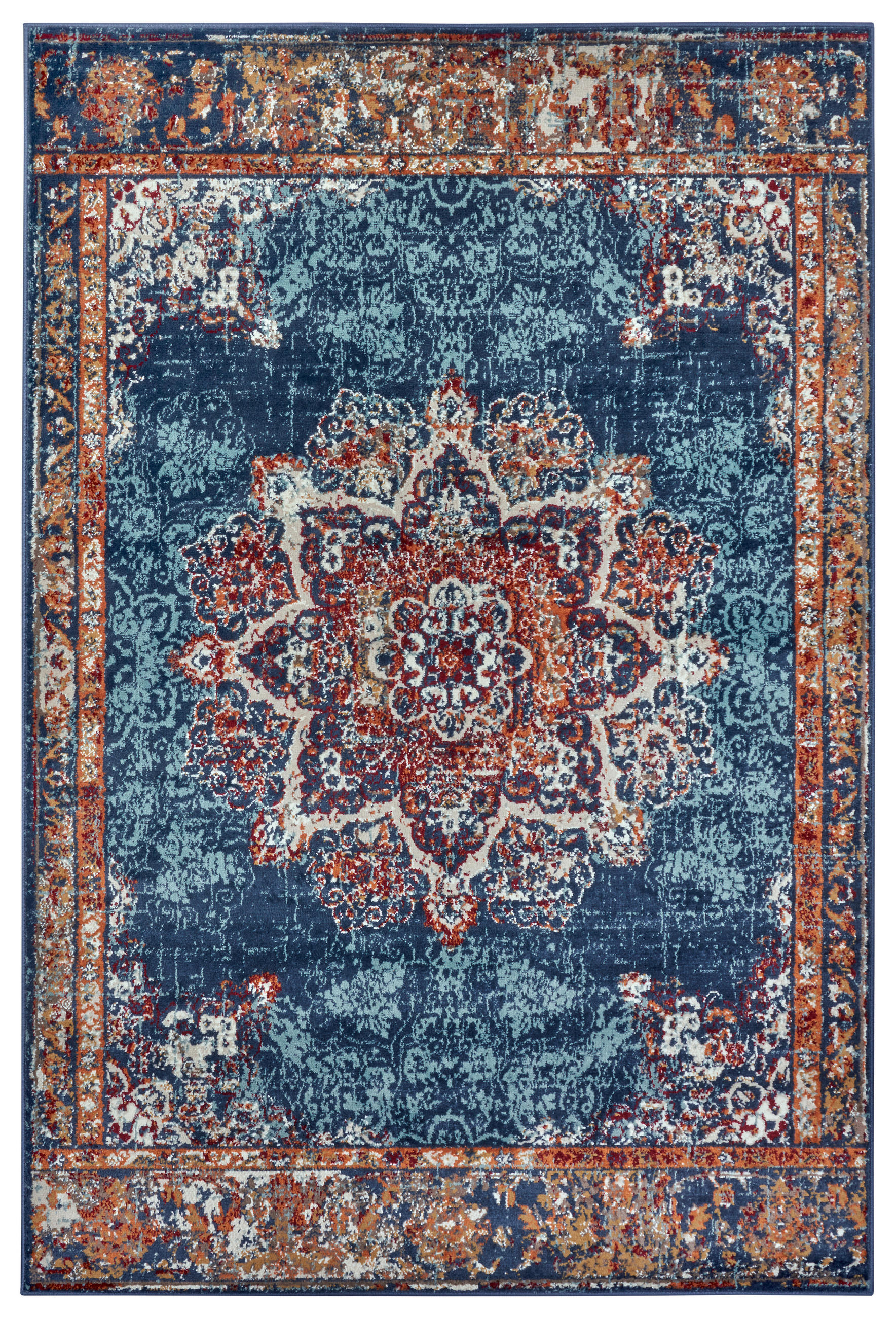 FLACHWEBETEPPICH 80/120 cm Luxor Blau, Multicolor  - Blau/Multicolor, Design, Kunststoff/Textil (80/120cm)