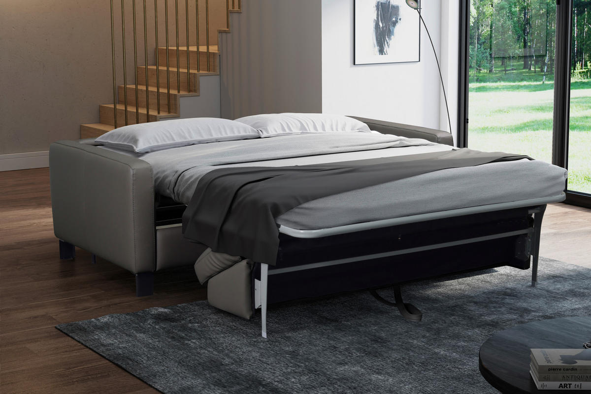 SCHLAFSOFA in Leder Schlammfarben  - Schlammfarben/Schwarz, Konventionell, Leder/Metall (190/87/100cm) - Celina Home