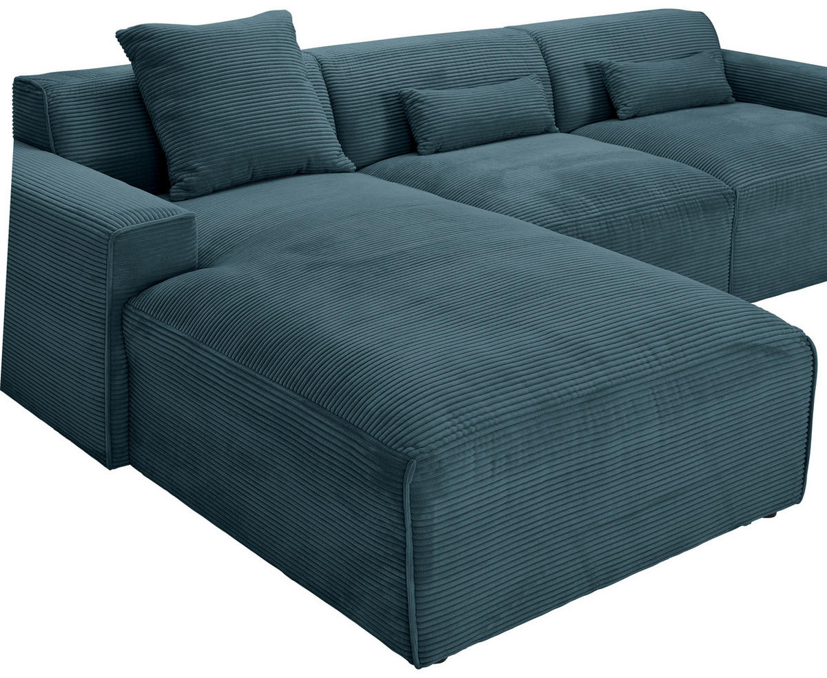 ECKSOFA in Cord Petrol  - Petrol/Schwarz, Design, Kunststoff/Textil (303/196cm) - Livetastic