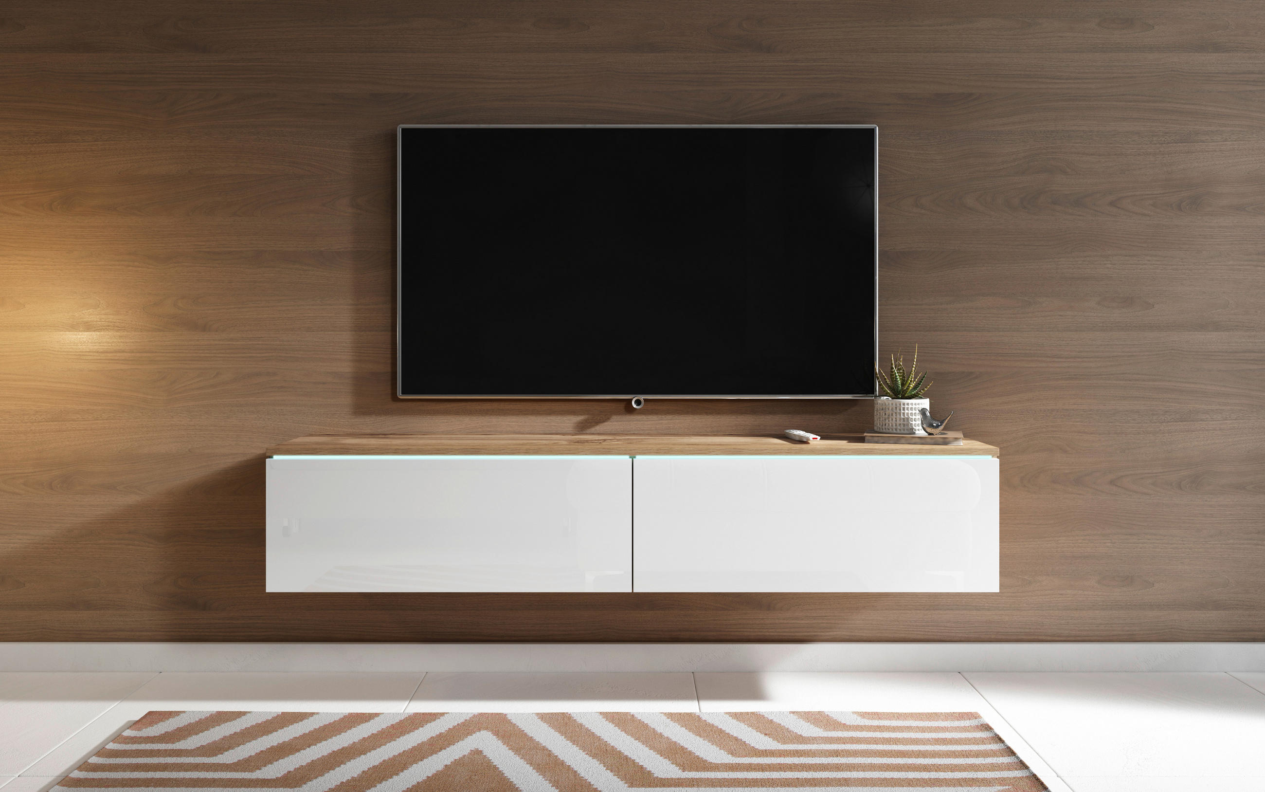 TV-BÄNK Vera i 140/30/33 cm - ek Wotan/vit högglans, Lifestyle, trämaterial/plast (140/30/33cm) - P & B