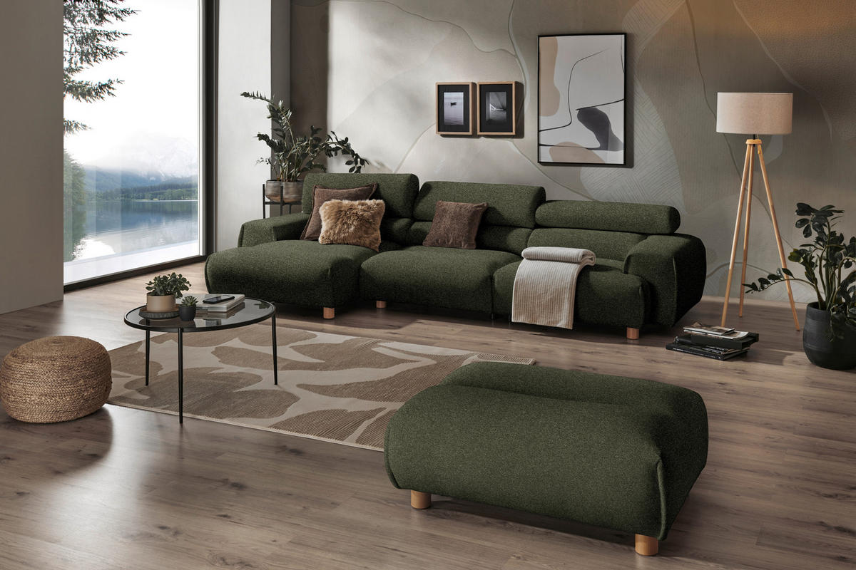 HÖRNSOFFA i velour mörkgrön  - mörkgrön, Natur, trä/textil (150/329cm) - Livetastic