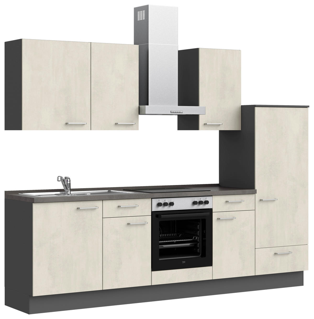 KÜCHENBLOCK Riva 270 cm  in Weiß, Schieferfarben  - Schieferfarben/Edelstahlfarben, MODERN, Holzwerkstoff/Metall (270cm) - Nobilia