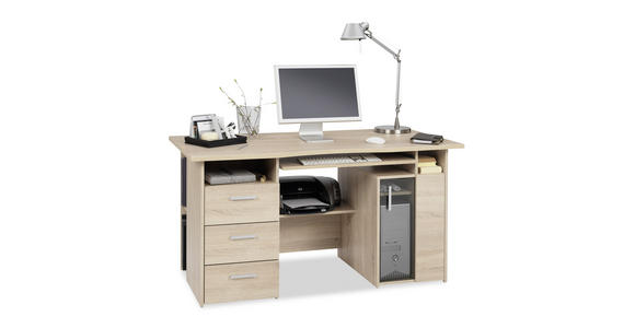 COMPUTERTISCH 144/67/76 cm - Silberfarben/Sonoma Eiche, KONVENTIONELL, Glas/Holzwerkstoff (144/67/76cm) - Venda