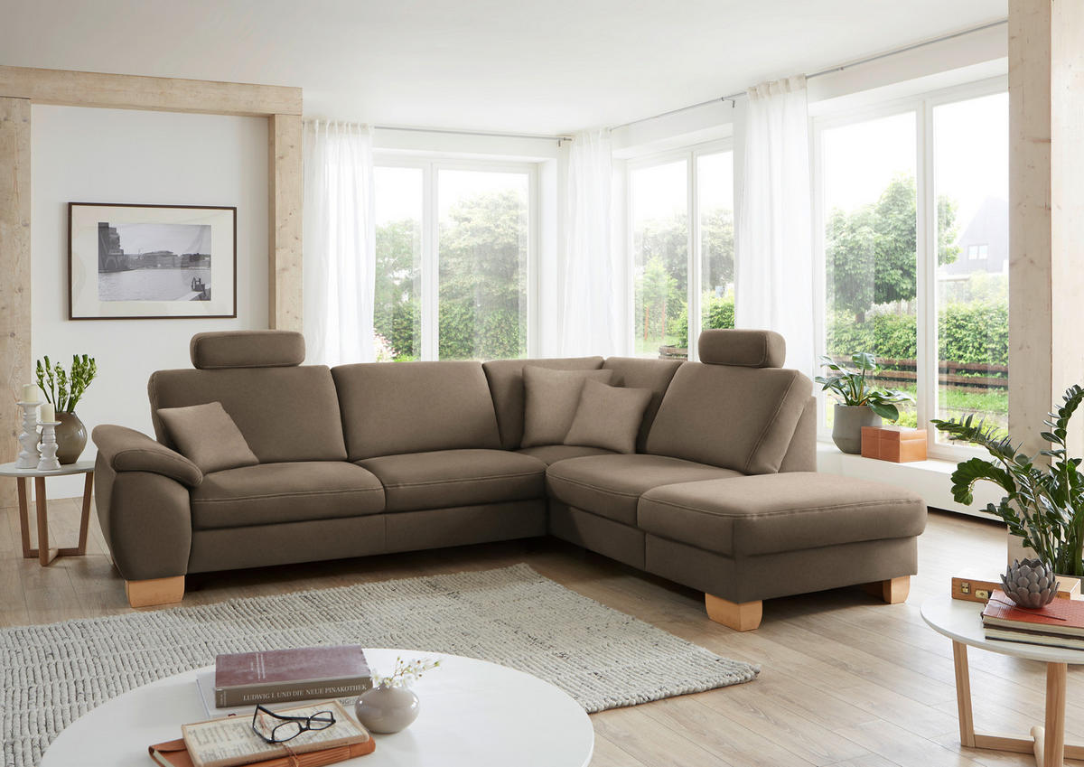 ECKSOFA in Mikrofaser Hellbraun  - Wildeiche/Hellbraun, Natur, Holz/Textil (286/236cm) - Voleo