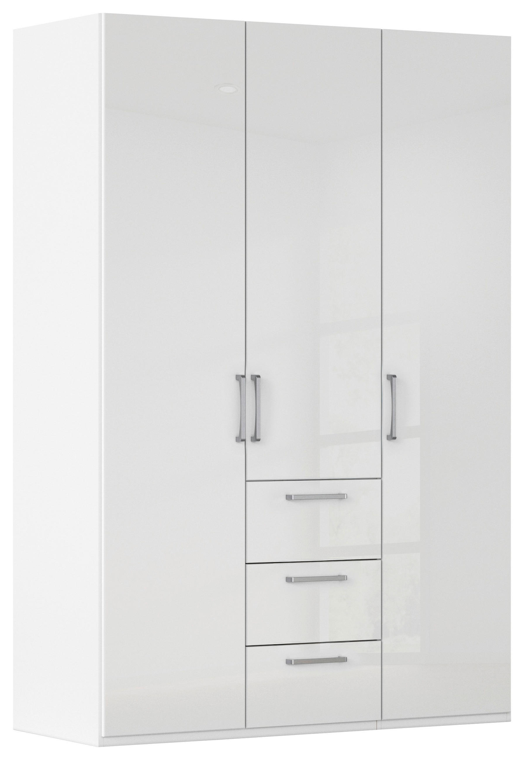 DREHTÜRENSCHRANK 151/223/61 cm,  in Weiß, Weiß Hochglanz, 3-türig  - Edelstahlfarben/Weiß Hochglanz, Basics, Holzwerkstoff/Metall (151/223/61cm) - Novel