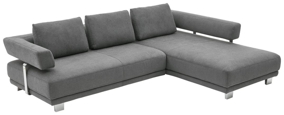 ECKSOFA in Chenille Grau  - Chromfarben/Grau, Natur, Textil/Metall (297/214cm) - Valdera