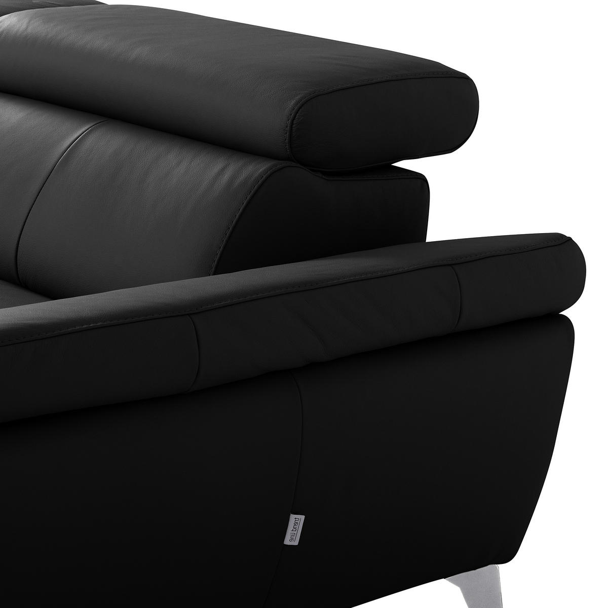ECKSOFA Lederlook Echtleder Schwarz  - Chromfarben/Schwarz, Design, Leder/Textil (252/179cm) - Livetastic