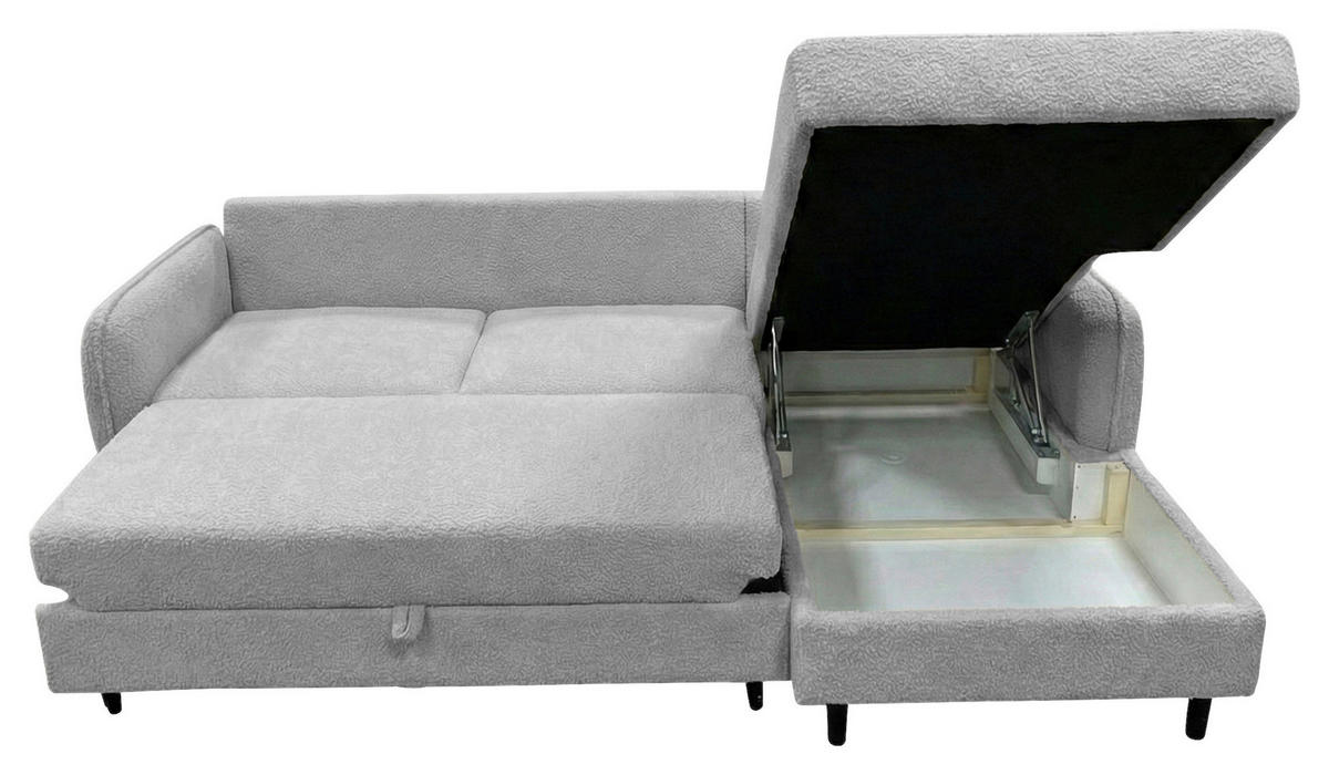 ECKSOFA LAPIT Hellgrau Chenille Zierkissen, Rückenkissen, Bettkasten  - Hellgrau/Schwarz, Design, Holz/Textil (240/170cm) - MID.YOU