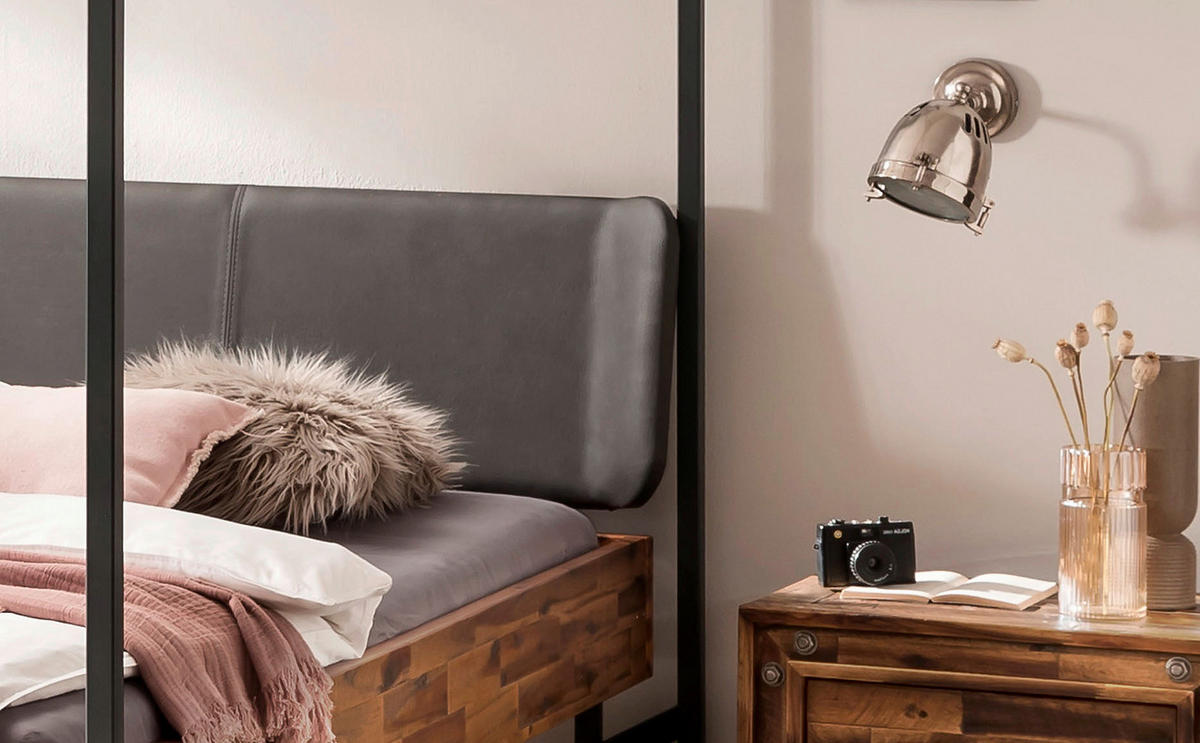 HIMMELBETT 140/200 cm  in Anthrazit, Braun, Akaziefarben   - Anthrazit/Braun, Design, Holz/Textil (140/200cm) - Hasena