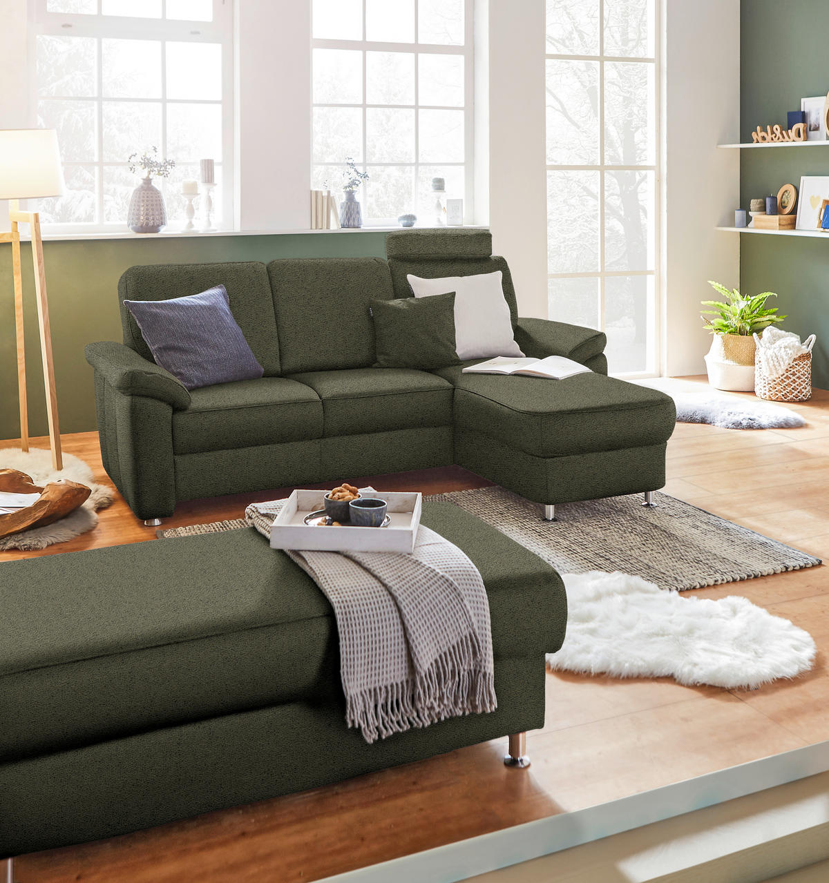 ECKSOFA in Webstoff Grün  - Chromfarben/Grün, Konventionell, Textil/Metall (220/163cm) - Beldomo System