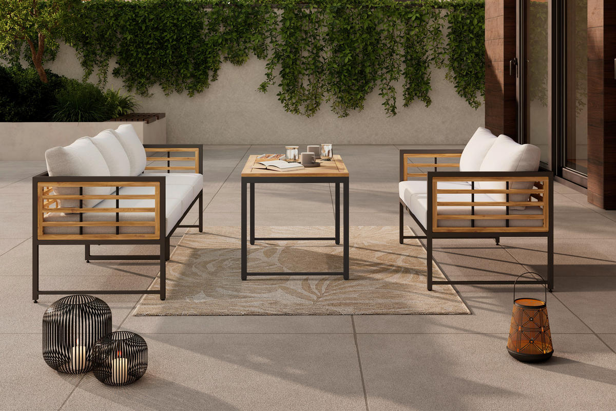 LOUNGETISCH Holz, Metall  - Schwarz/Naturfarben, MODERN, Holz/Metall (100/42/60cm) - Ambia Garden