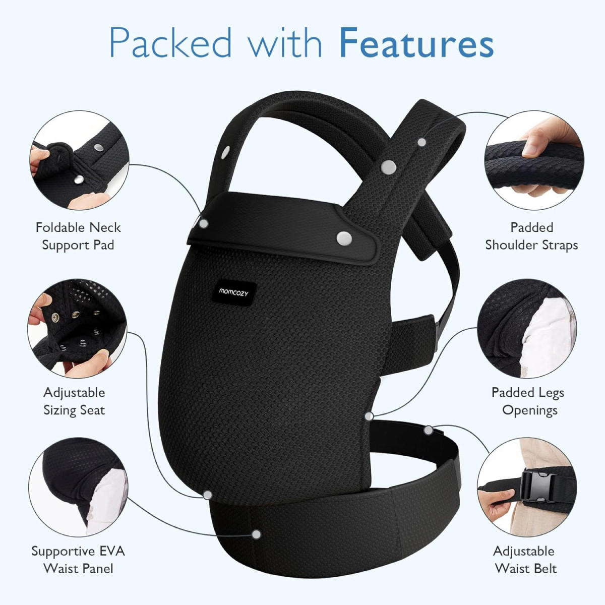 BABYTRAGE CARRIER AIR MESH  - Schwarz, Basics, Textil (16/31/14,5cm) - Momcozy
