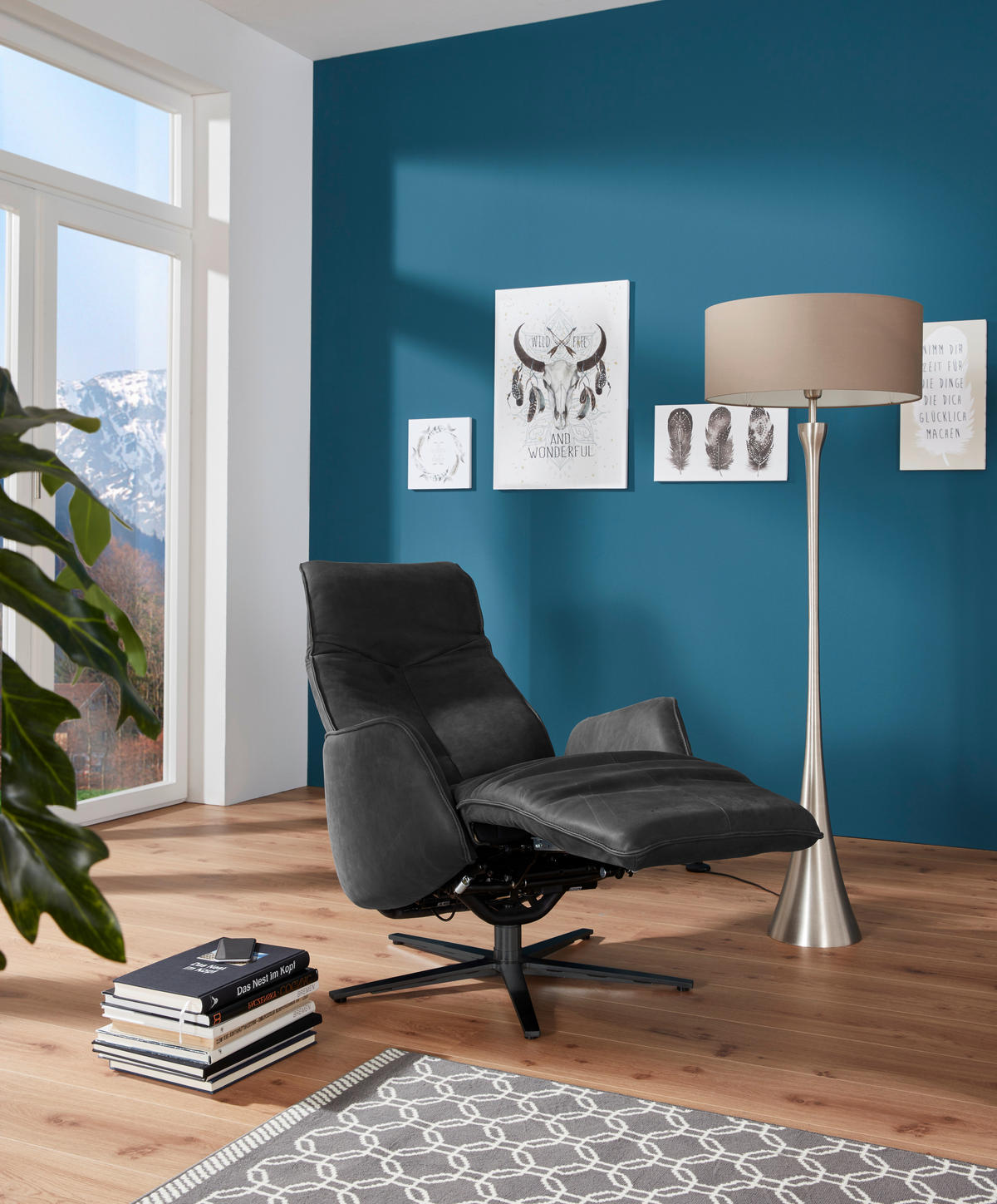 RELAXSESSEL in Leder Dunkelgrau  - Dunkelgrau/Anthrazit, Design, Leder/Metall (71/114/84cm) - Johann Jakob