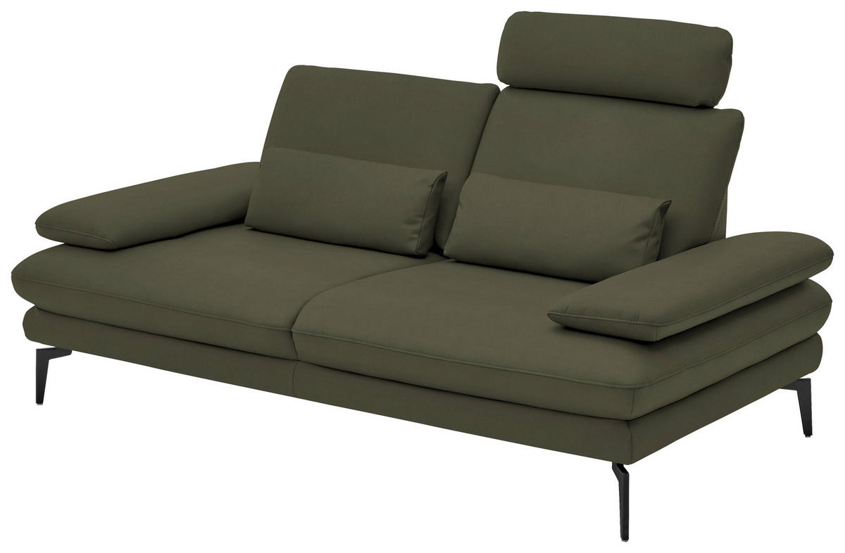 2,5-SITZER in Leder Grün  - Schwarz/Grün, Design, Leder/Metall (196/86/104cm) - Dieter Knoll