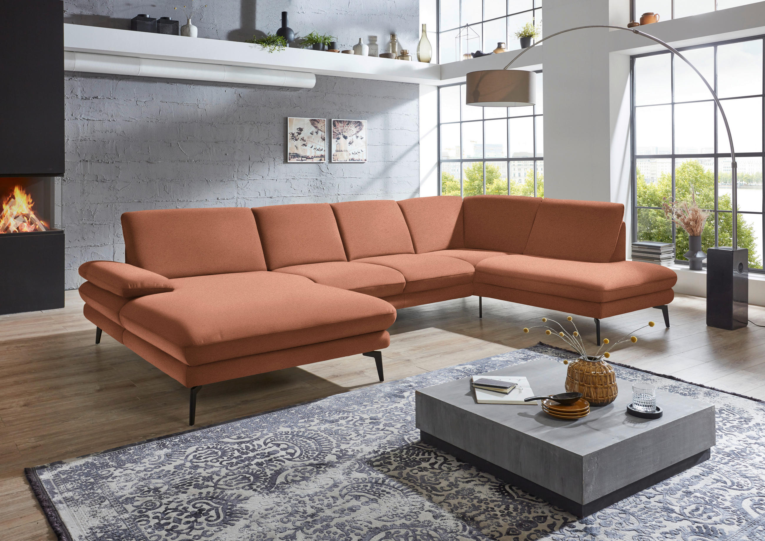WOHNLANDSCHAFT in Webstoff Orange  - Schwarz/Orange, Design, Textil/Metall (180/344/208cm) - Dieter Knoll