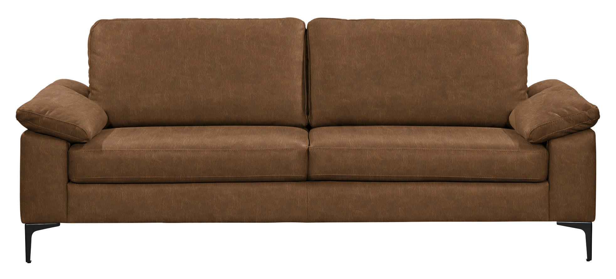 3-SITZER-SOFA  in Echtleder Braun   - Schwarz/Braun, Design, Leder/Metall (224/86/97cm) - Schöner Wohnen