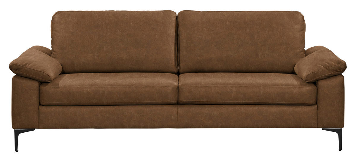 3-SITZER-SOFA  in Echtleder Braun   - Schwarz/Braun, Design, Leder/Metall (224/86/97cm) - Schöner Wohnen