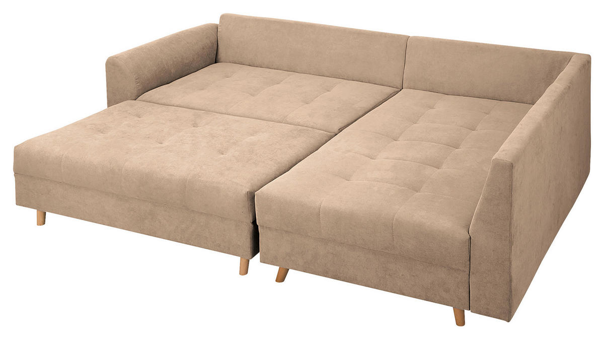 ECKSOFA inkl. Hocker Ariella Creme Mikrofaser  - Creme/Naturfarben, Design, Holz/Textil (161/231cm) - Livetastic