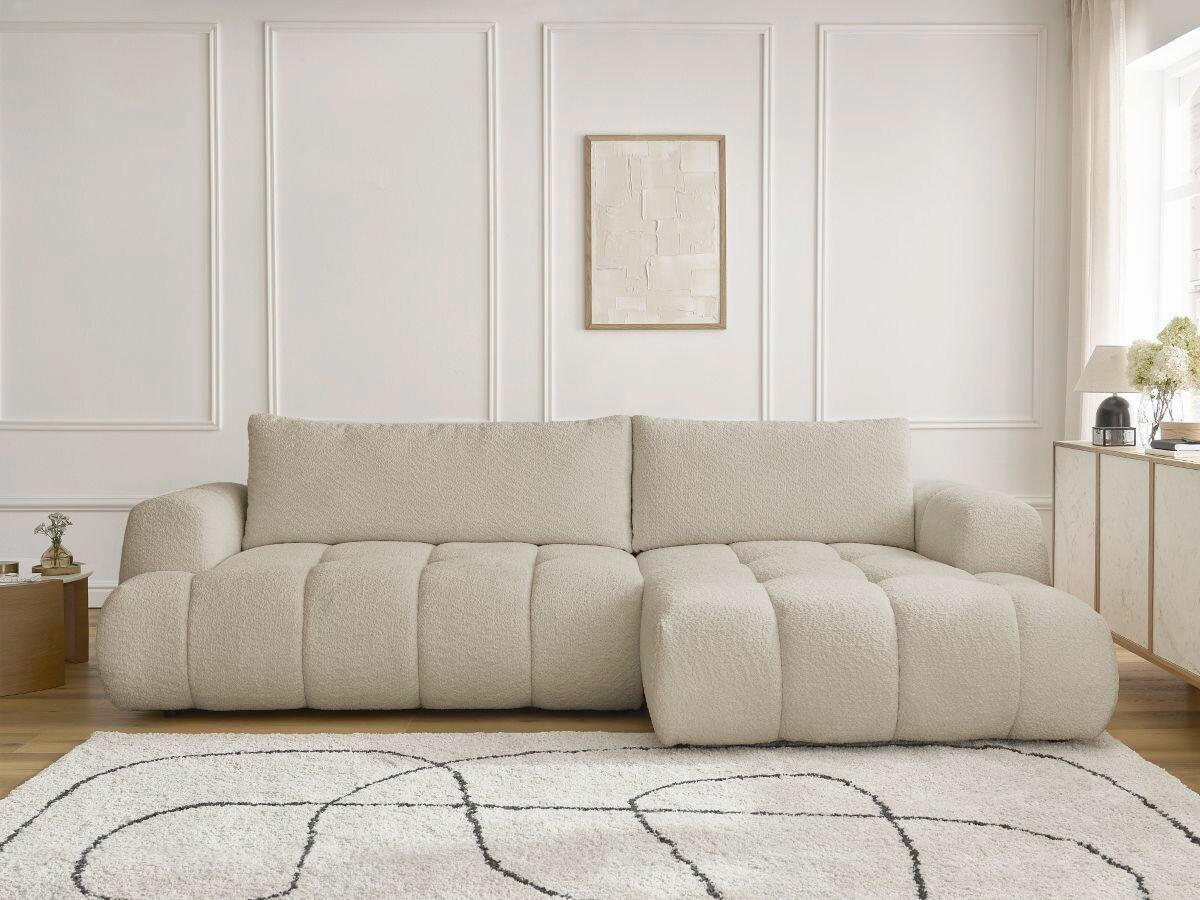 ECKSCHLAFSOFA FUJI Bouclé Beige  inkl.  - Beige/Schwarz, MODERN, Kunststoff/Textil (292/160cm)