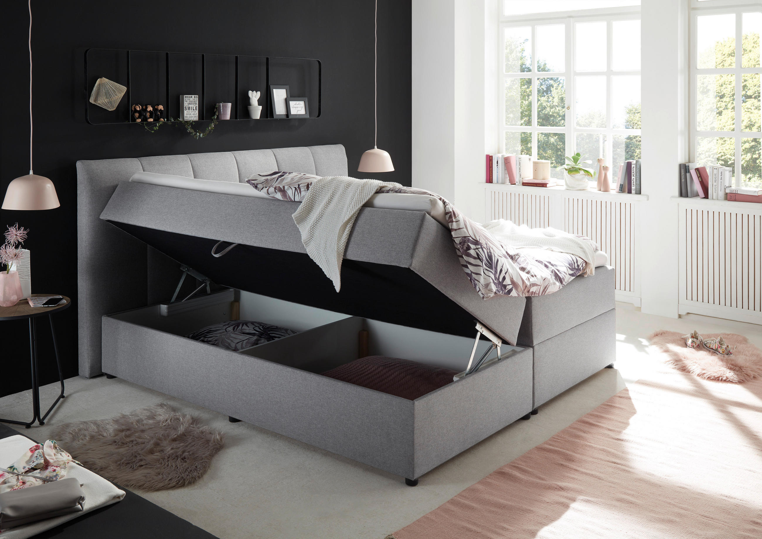 BOXSPRINGBETT 180/200 cm  in Grau  - Schwarz/Grau, Basics, Kunststoff/Textil (180/200cm) - MID.YOU