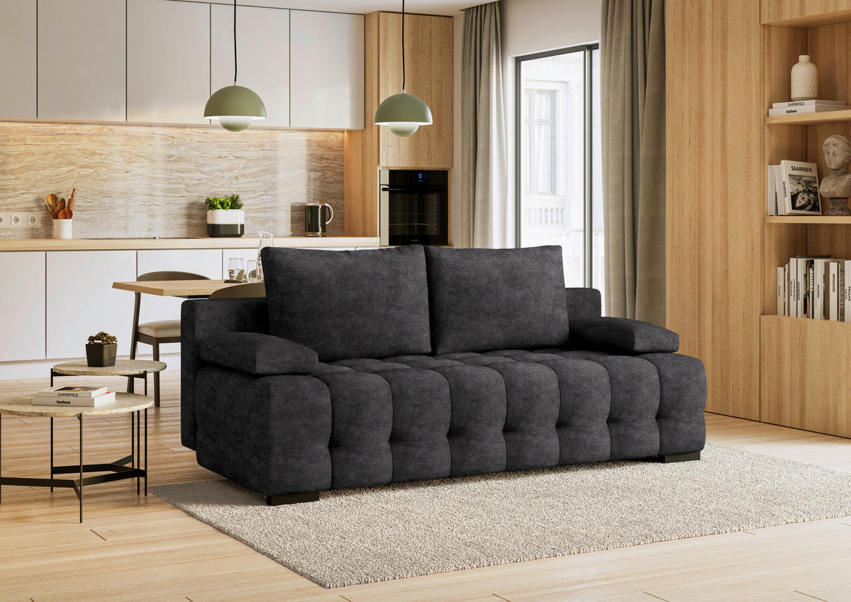SCHLAFSOFA in Velours Dunkelgrau  - Dunkelgrau/Schwarz, KONVENTIONELL, Kunststoff/Textil (209/96/100cm) - Stylife