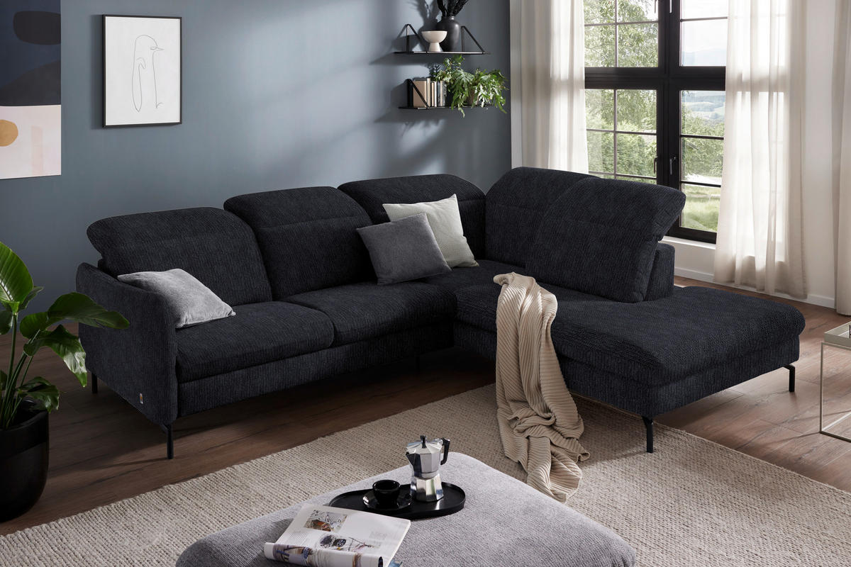 ECKSOFA in Flachgewebe Graphitfarben  - Schwarz/Graphitfarben, Design, Textil/Metall (299-313/233cm) - Dieter Knoll